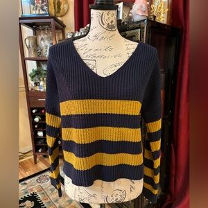 Say What Striped V-Neck Cropped Sweater